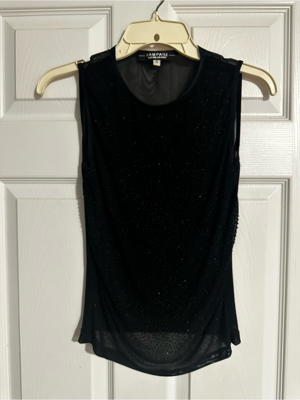 Rampage Black Sparkle Sheer-Trim Sleeveless Camisole